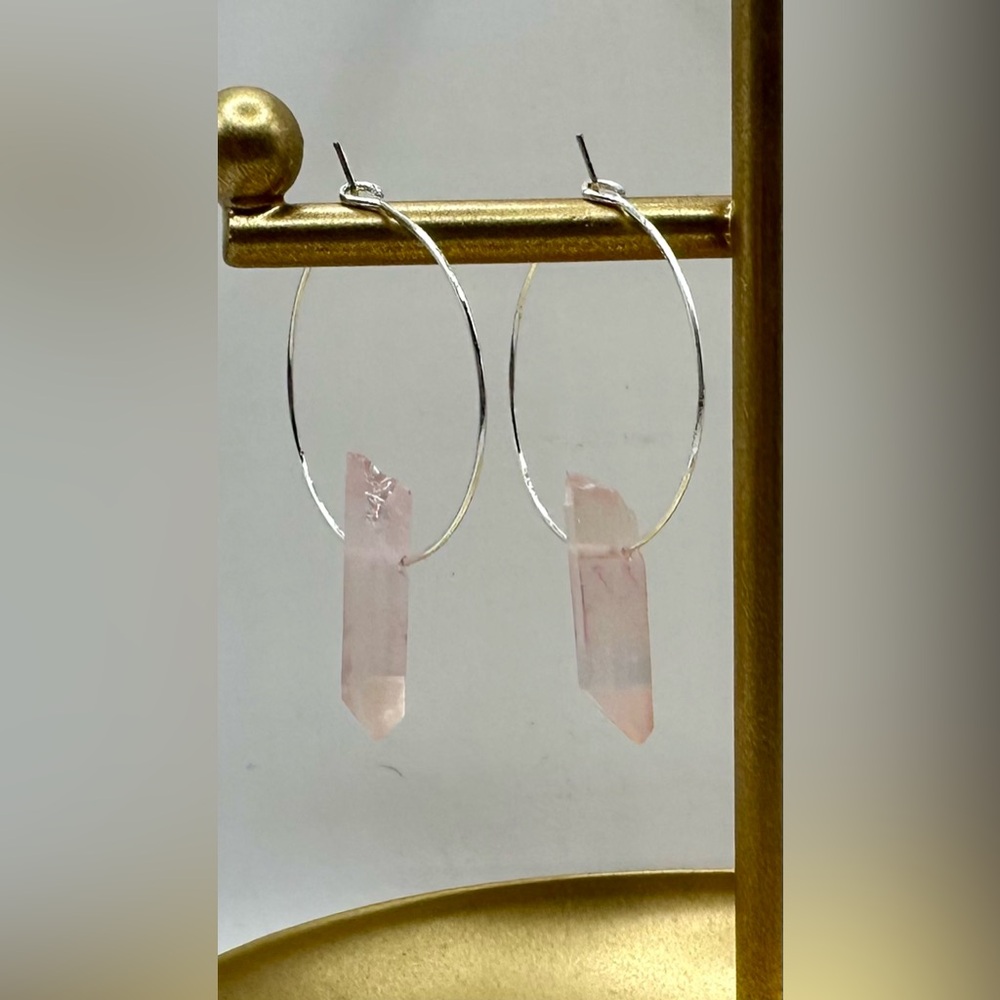 Elegant Rose Quartz Crystal Hoop Earrings